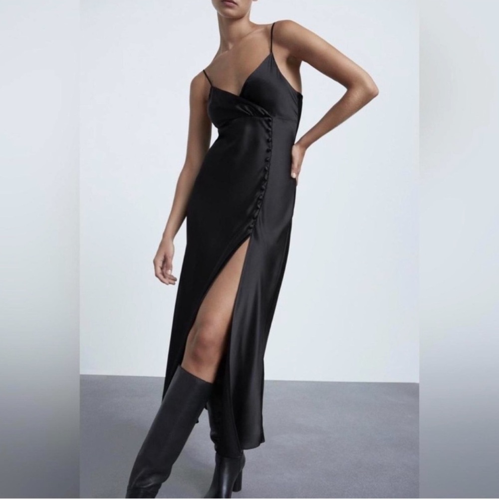 Zara Black Satin Slip Dress